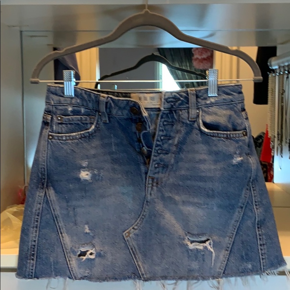 We The Free denim distressed mini skirt